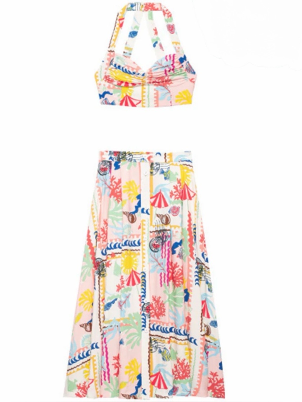 ZARA NWOT Patchwork Print Top & Cape Skirt Set | Size M/L